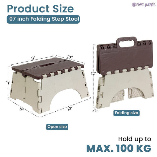 PrimePickz SteadyStep™ 7-Inch Super Strong Folding Step Stool | Heavy-Duty Plastic | Safe Non-Slip Design for Adults & Kids